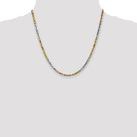 14K Tri-Color 20" Solid Diamond-Cut Rope Chain Necklace with Lobster Clasp - 4mm