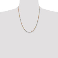 14K Tri-Color 22" Diamond-Cut Rope Chain Necklace - 2.9mm Solid Gold