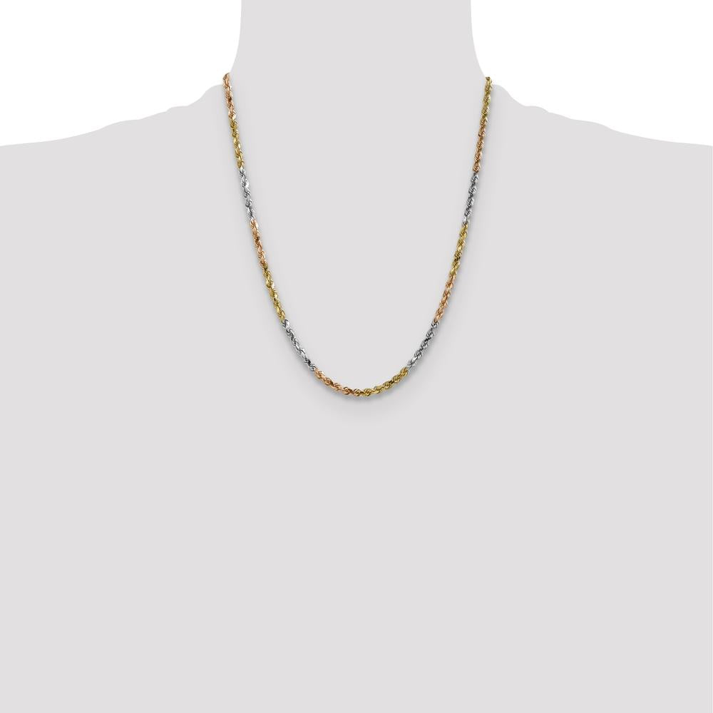 14K Tri-Color 22" Diamond-Cut Rope Chain Necklace - 4mm Width