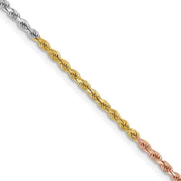 14K Tri-Color 24" Diamond-Cut Rope Chain Necklace with Lobster Clasp - 1.75mm