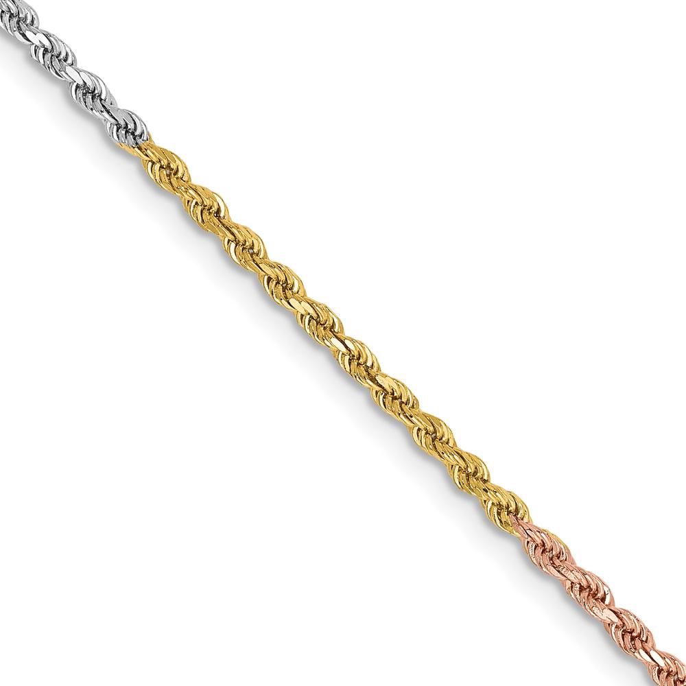 14K Tri-Color 24" Diamond-Cut Rope Chain Necklace with Lobster Clasp - 1.75mm