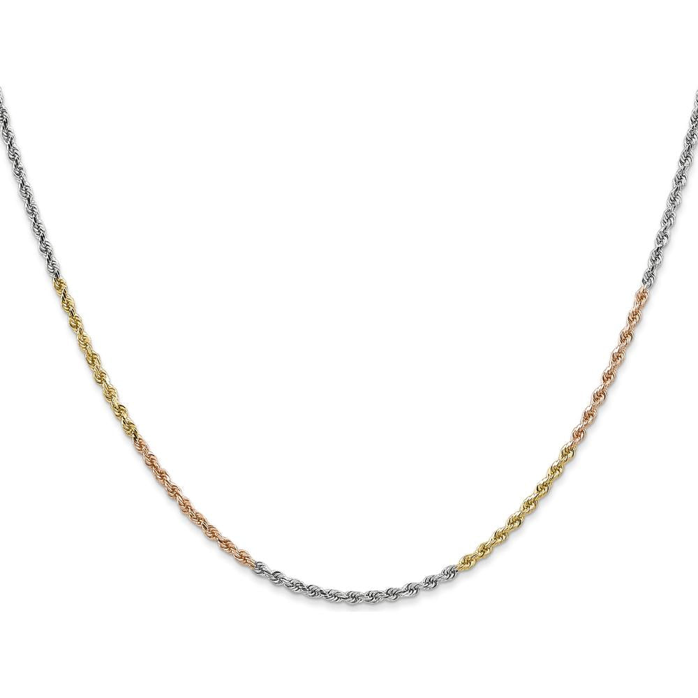 14K Tri-Color 24" Diamond-Cut Rope Chain Necklace with Lobster Clasp - 1.75mm