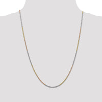 14K Tri-Color 24" Diamond-Cut Rope Chain Necklace with Lobster Clasp - 1.75mm