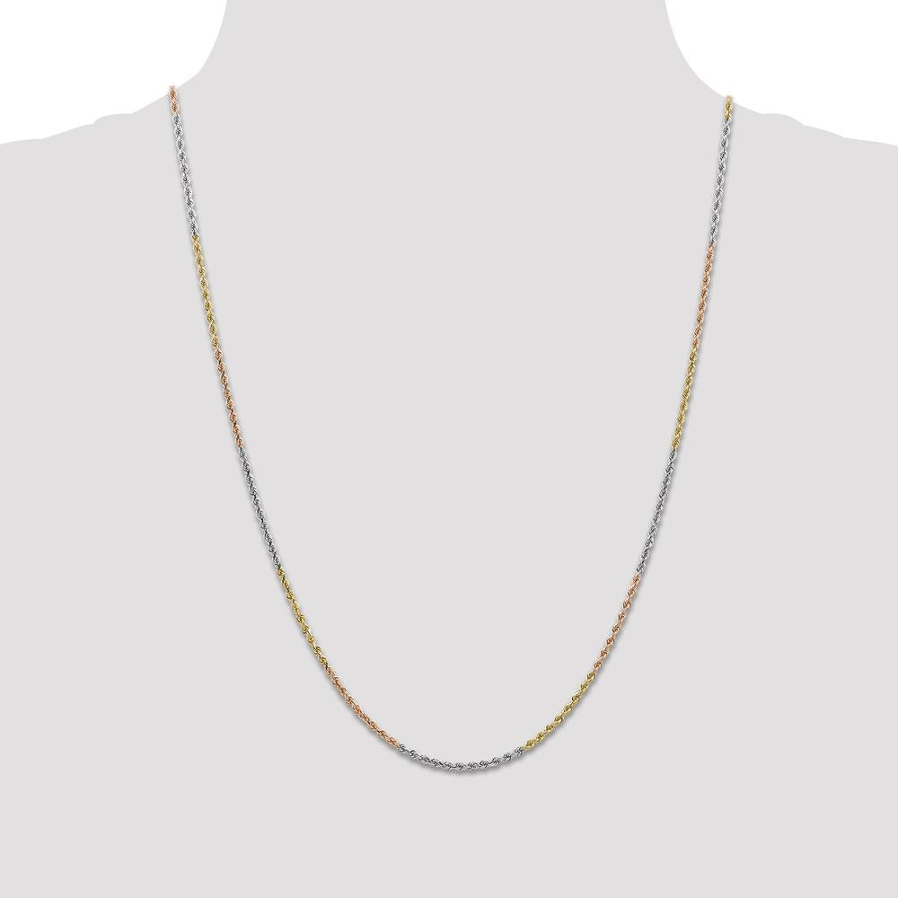 14K Tri-Color 24" Diamond-Cut Rope Chain Necklace with Lobster Clasp - 1.75mm