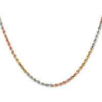14K Tri-Color 24" Diamond-Cut Rope Chain Necklace with Lobster Clasp - 2.9mm Solid Polished Gold