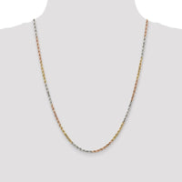 14K Tri-Color 24" Diamond-Cut Rope Chain Necklace with Lobster Clasp - 2.9mm Solid Polished Gold
