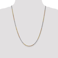 14K Tri-Color 24" Diamond-Cut Rope Chain Necklace with Polished Finish
