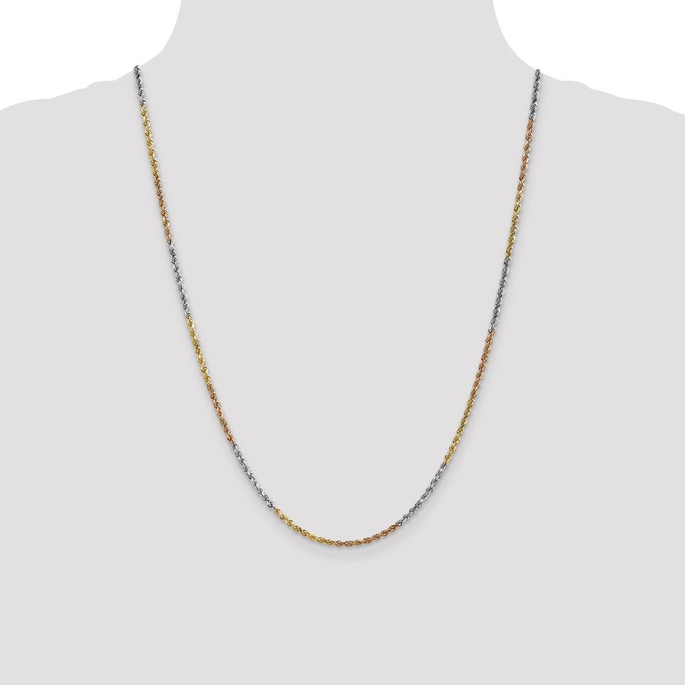 14K Tri-Color 24" Diamond-Cut Rope Chain Necklace with Polished Finish
