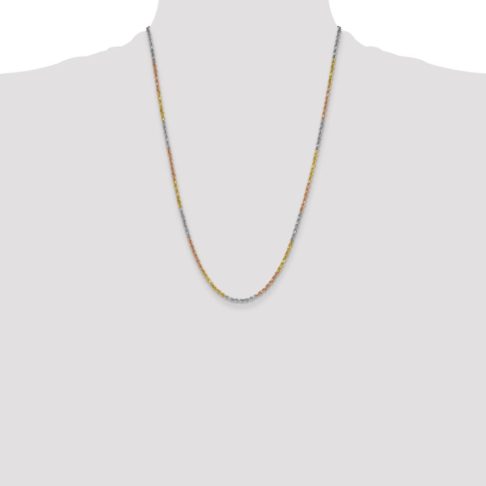 14K Tri-Color 24" Diamond-Cut Rope Chain Necklace with Polished Finish