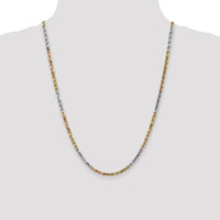 14K Tri-Color 24" Solid Diamond-Cut Rope Chain Necklace with Polished Finish and Lobster Clasp - 4mm