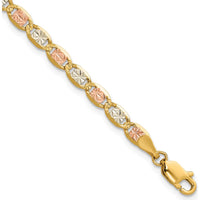14K Tri-Color 3.8mm Pavé Valentino Bracelet with Lobster Clasp - 7 Inch by Oro Pregiato