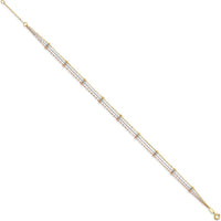 14K Tri-Color 3-Strand Diamond-cut Beaded 9-Station 9" Plus 1" Extender Anklet - Adjustable Length