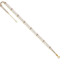 14K Tri-Color 3-Strand Diamond-cut Beaded 9-Station 9" Plus 1" Extender Anklet - Adjustable Length
