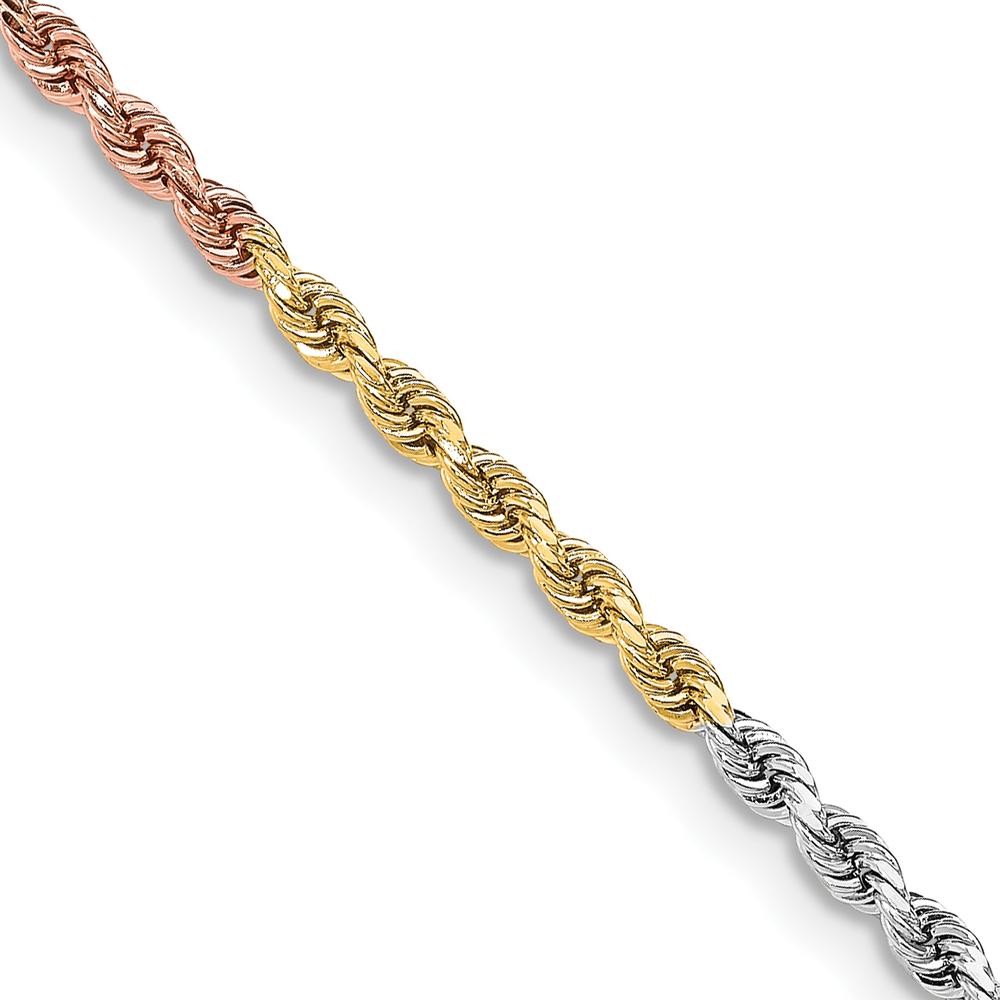 14K Tri-Color 3mm Diamond-Cut Rope Chain Necklace - 22"