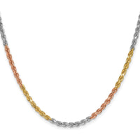 14K Tri-Color 3mm Diamond-Cut Rope Chain Necklace - 22"