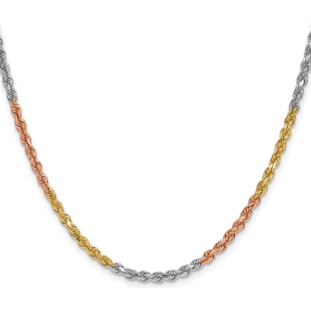 14K Tri-Color 3mm Diamond-Cut Rope Chain Necklace - 22"