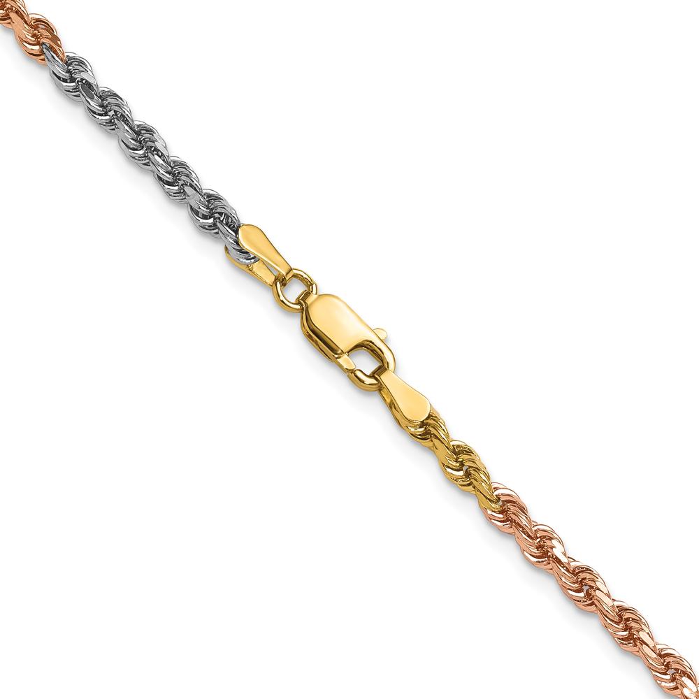 14K Tri-Color 3mm Diamond-Cut Rope Chain Necklace - 22"