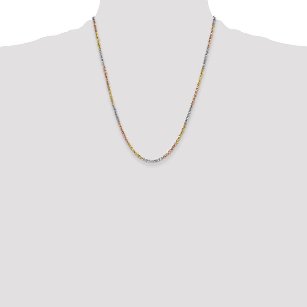 14K Tri-Color 3mm Diamond-Cut Rope Chain Necklace - 22"