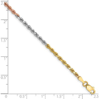 14K Tri-Color 7" Diamond-Cut Rope Chain Bracelet with Lobster Clasp - 2.5mm
