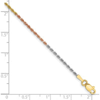 14K Tri-Color 7" Diamond-Cut Rope Chain Bracelet with Polished Finish and Lobster Clasp - 1.5mm