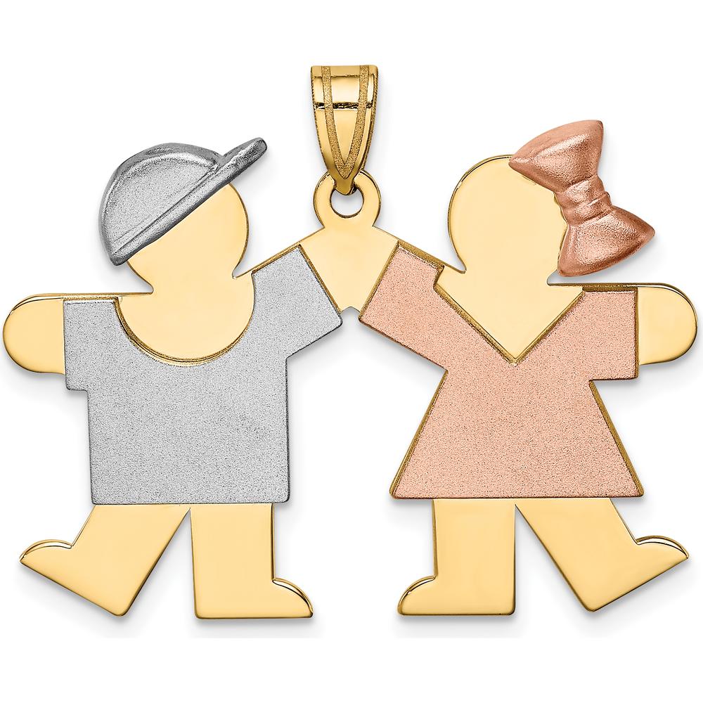 14K Tri-Color Boy and Girl Engravable Kiss Charm Pendant by Oro Pregiato