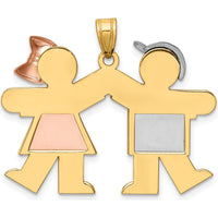 14K Tri-Color Boy and Girl Engravable Kiss Charm Pendant by Oro Pregiato