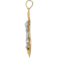 14K Tri-Color Diamond-Cut and Textured Mariners Crucifix Pendant - 54mm Length by Oro Pregiato