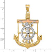 14K Tri-Color Diamond-Cut and Textured Mariners Crucifix Pendant - 54mm Length by Oro Pregiato