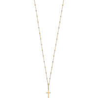 14K Tri-Color Diamond-Cut Beaded Chain Necklace with Polished Cross Pendant - 17" by 0