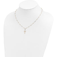 14K Tri-Color Diamond-Cut Beaded Chain Necklace with Polished Cross Pendant - 17" by 0