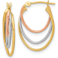 14K Tri-Color Diamond-Cut Graduated 3-Ring Hoop Earrings - 21.2mm Length, 15.1mm Width by Oro Pregiato