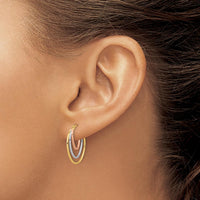 14K Tri-Color Diamond-Cut Graduated 3-Ring Hoop Earrings - 21.2mm Length, 15.1mm Width by Oro Pregiato