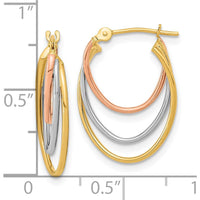 14K Tri-Color Diamond-Cut Graduated 3-Ring Hoop Earrings - 21.2mm Length, 15.1mm Width by Oro Pregiato