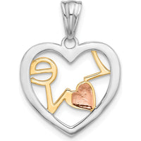 14K Tri-Color Diamond-Cut "LOVE" Heart Pendant Necklace - 24.6mm Length by Oro Pregiato