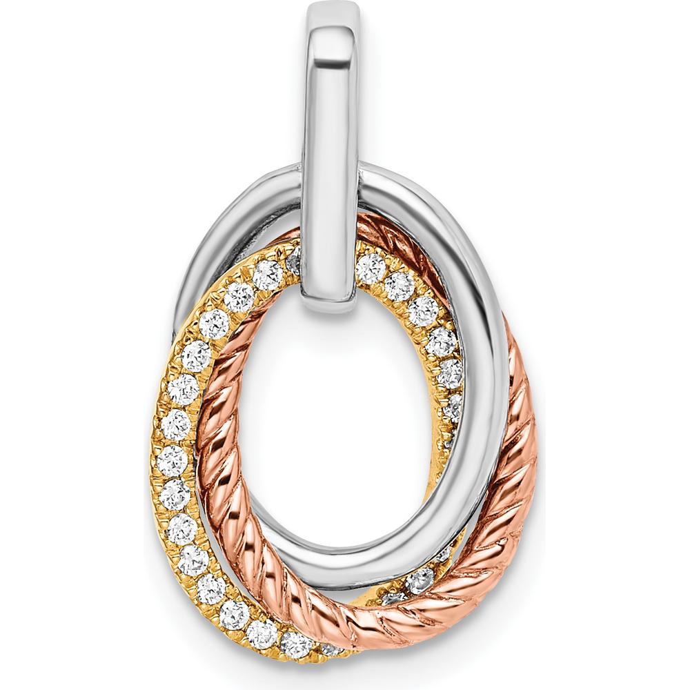 14K Tri-color Diamond Pendant with Round Diamonds - 1/6 Carat Total Diamond Weight by Oro Pregiato