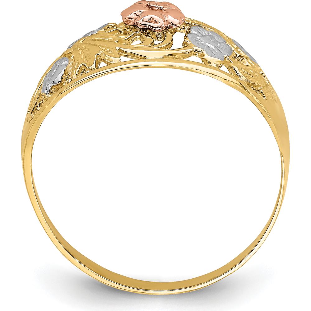 14K Tri-Color Floral Dome Ring with White Rhodium Detailing by 0