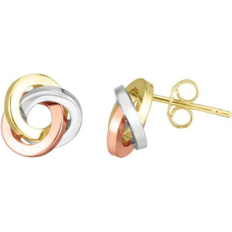 14K Tri-Color Gold 10mm Polished Love Knot Stud Earrings - Symbol of Unity and Elegance by Orozza Fine Jewelry