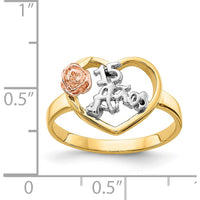 14K Tri-Color Gold 15 Anos Heart Ring with Rose Accent by Oro Pregiato