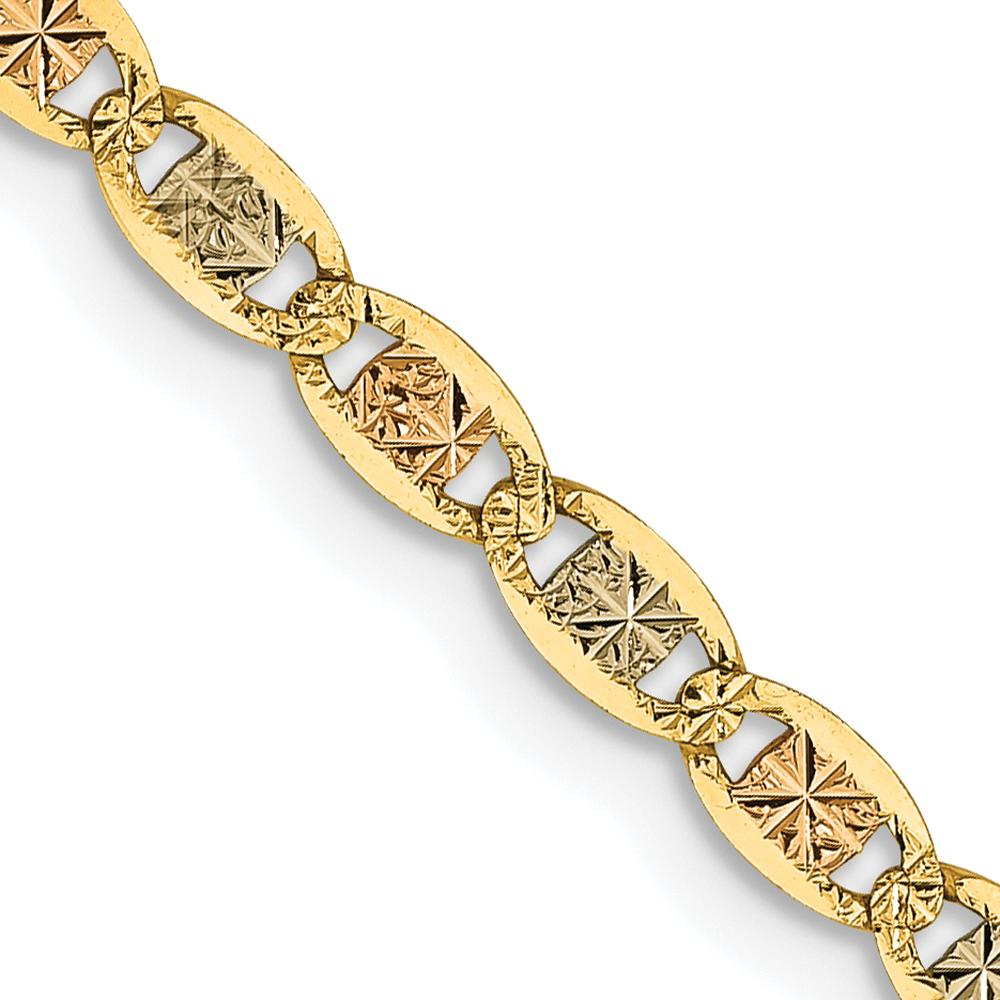14K Tri-Color Gold 16" Pavé Valentino Open Link Chain with Lobster Clasp by Oro Pregiato
