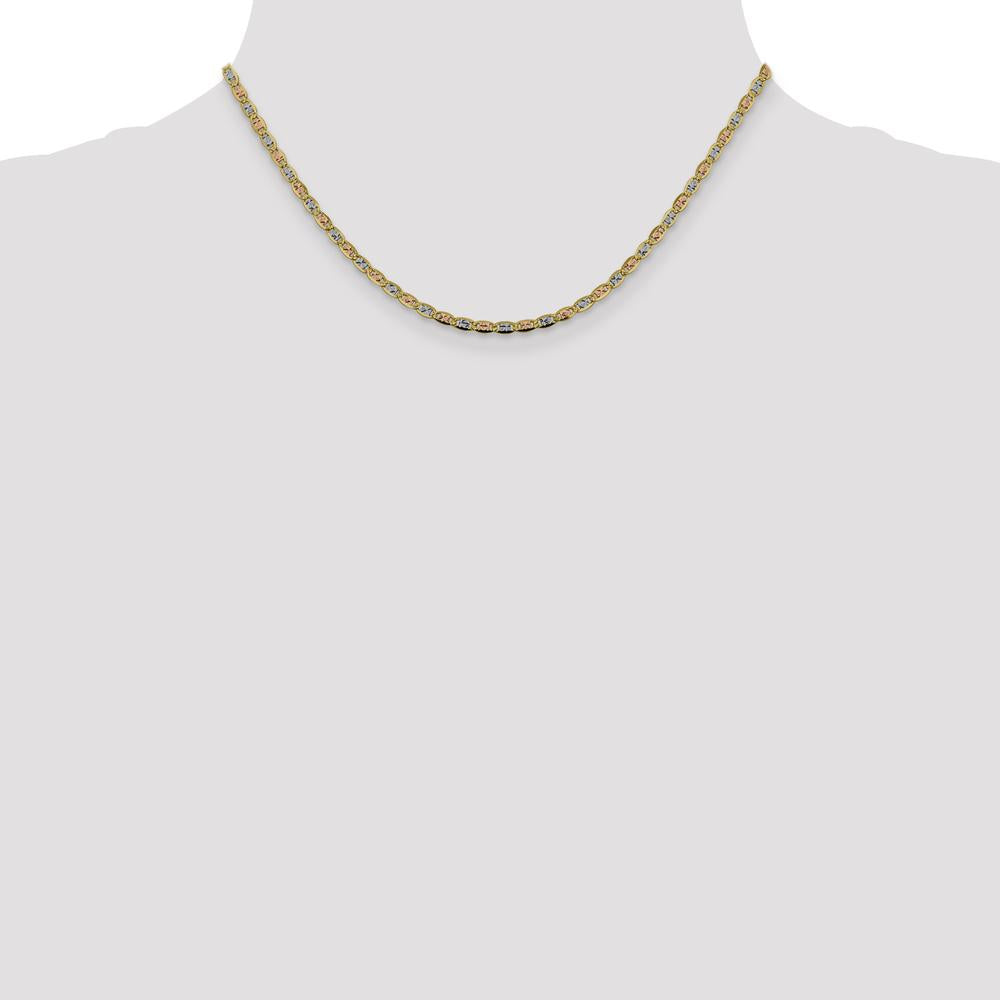 14K Tri-Color Gold 16" Pavé Valentino Open Link Chain with Lobster Clasp by Oro Pregiato