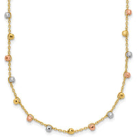 14K Tri-Color Gold 18" Beaded Necklace with Polished Diamond-Cut Beads by 0