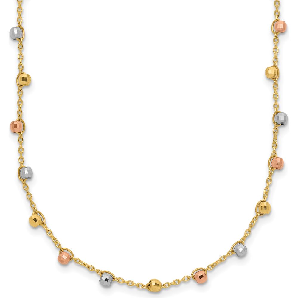 14K Tri-Color Gold 18" Beaded Necklace with Polished Diamond-Cut Beads by 0