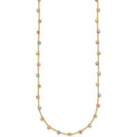 14K Tri-Color Gold 18" Beaded Necklace with Polished Diamond-Cut Beads by 0