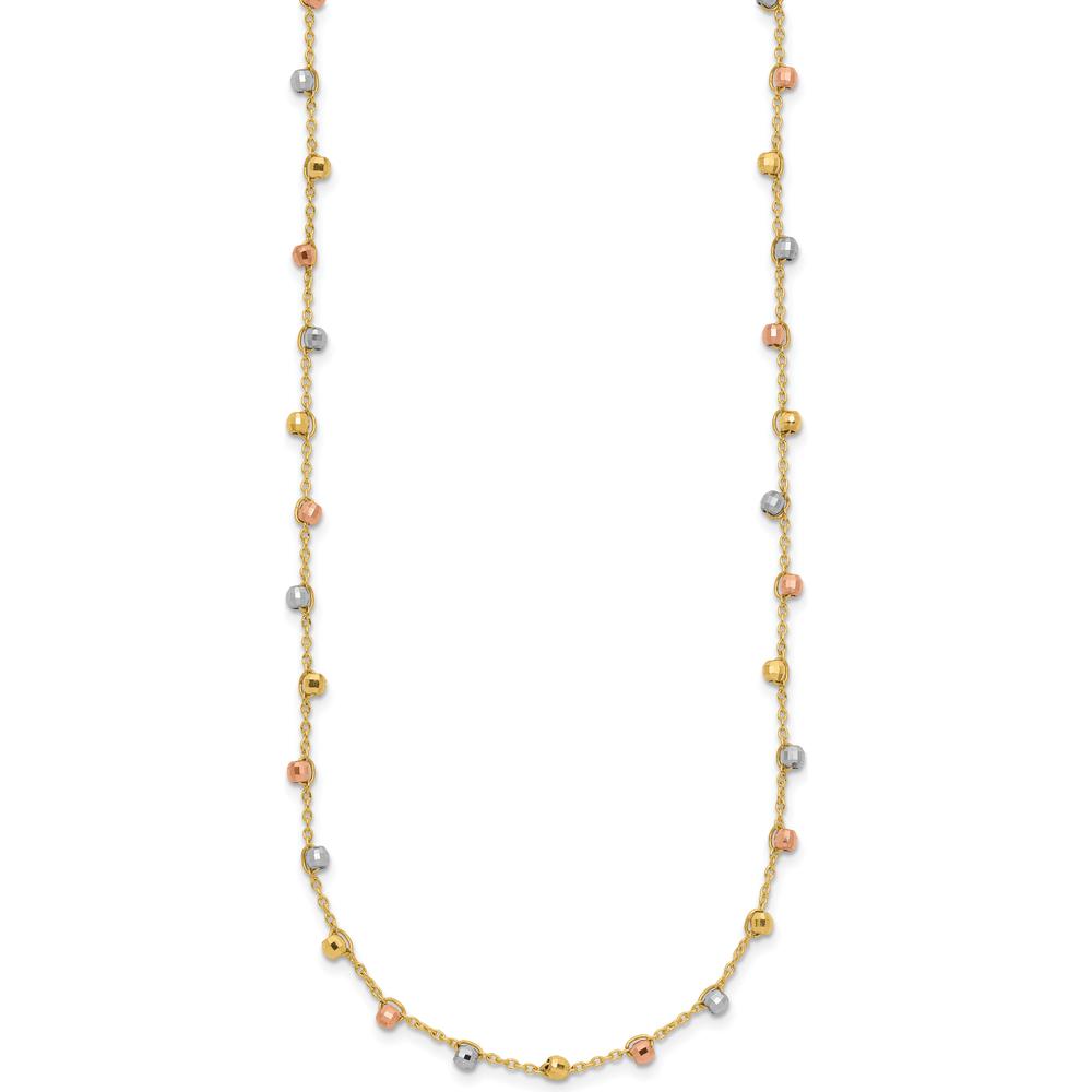 14K Tri-Color Gold 18" Beaded Necklace with Polished Diamond-Cut Beads by 0