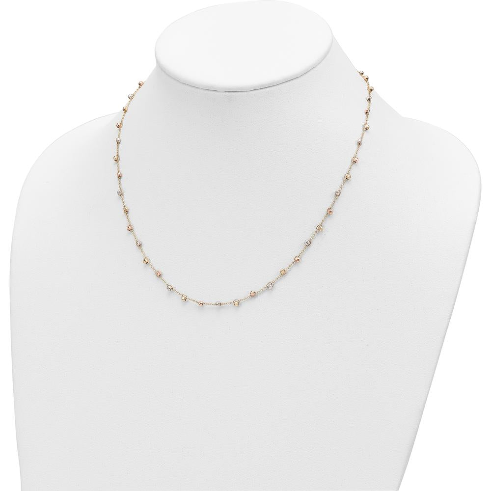 14K Tri-Color Gold 18" Beaded Necklace with Polished Diamond-Cut Beads by 0