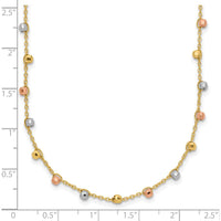 14K Tri-Color Gold 18" Beaded Necklace with Polished Diamond-Cut Beads by 0