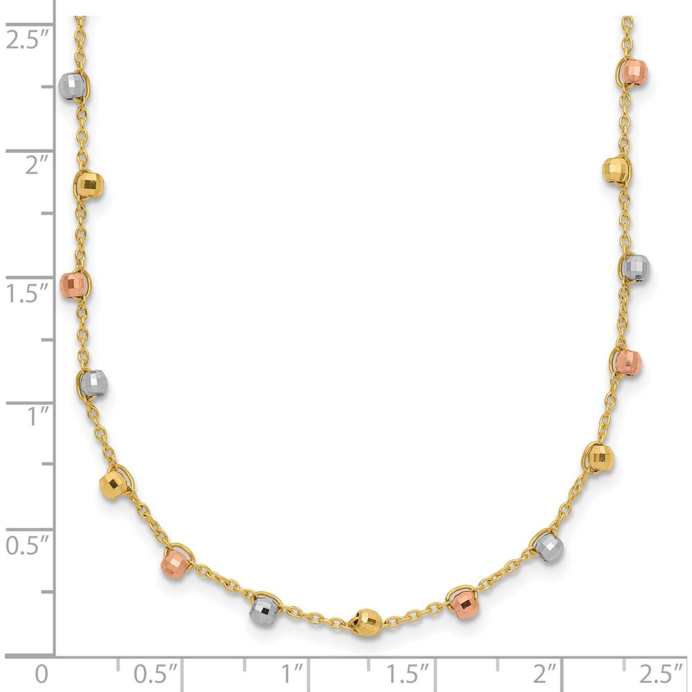 14K Tri-Color Gold 18" Beaded Necklace with Polished Diamond-Cut Beads by 0