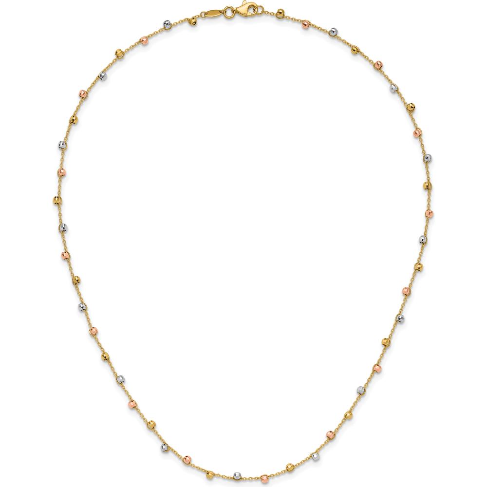 14K Tri-Color Gold 18" Beaded Necklace with Polished Diamond-Cut Beads by 0