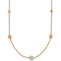 14K Tri-Color Gold 18" Diamond-Cut Beaded Chain Station Necklace by 0