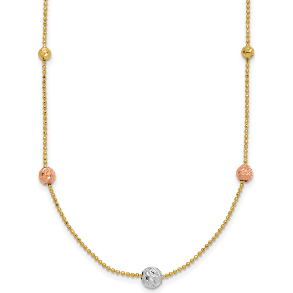 14K Tri-Color Gold 18" Diamond-Cut Beaded Chain Station Necklace by 0